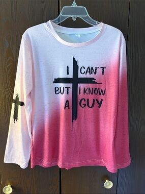 No Brand Pink Ombre Faith Graphic Long Sleeve Top. Size Large. NWOT